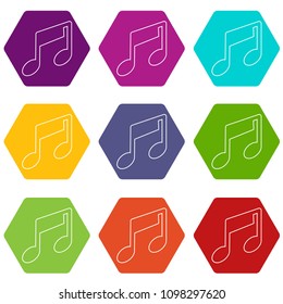 Music note icons 9 set coloful isolated on white for web