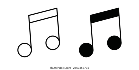 Iconos de notas musicales en estilo negro relleno y delineado