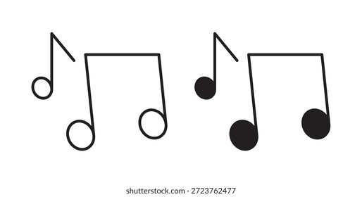 Ícones de nota de música em preenchidos, linha fina, contorno e traçados