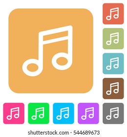 Music note icons on rounded square vivid color backgrounds.