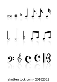 Music note icons with reflections