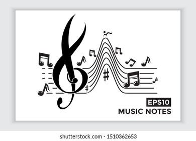 Music note icons, music scale, music element vector