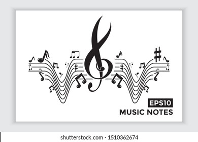 Music note icons, music scale, music element vector