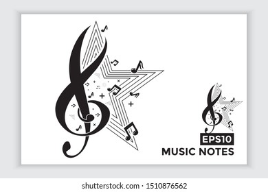 Music note icons, music scale, music element vector