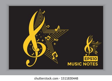 Music note icons, music scales, musical elements and scales in vector form