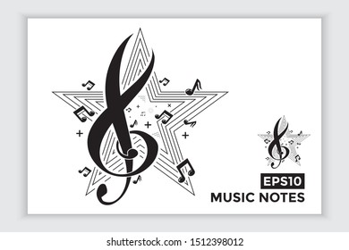 Music note icons, music scales, musical elements and scales in vector form