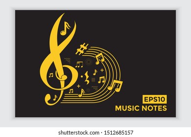Music note icons, music scales, musical elements and scales in vector form