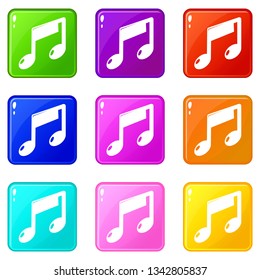 Music note icons set 9 color collection isolated on white for any design
