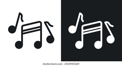 Music note icons in solid black and white colors