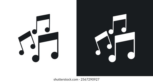 Music note icons in solid black and white colors