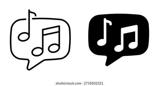 Ícones de notas musicais em balões de fala: design arrojado e minimalista para temas de comunicação e áudio