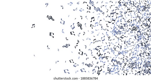 Music note icons vector backdrop. Melody notation signs swirling. Pop music pattern. Grunge note icons signs with treble clef. Banner background.