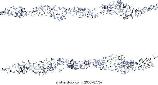 Music note icons vector backdrop. Melody recording signs swirling. Digital music illustration. Creative note icons silhouettes with bass clef. Banner graphic design.