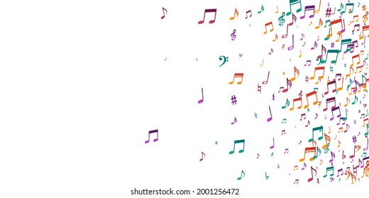 Music note icons vector background. Symphony notation elements placer. Disco music illustration. Vintage note icons elements with bass clef. Party flyer backdrop.