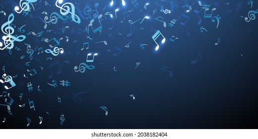 Music note icons vector background. Sound composition elements scatter. Dance music concept. Creative note icons signs with treble clef. Party flyer background.