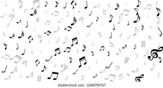 Music note icons vector background. Melody notation signs swirling. Digital music illustration. Funky note icons signs with sharp. Party flyer backdrop.
