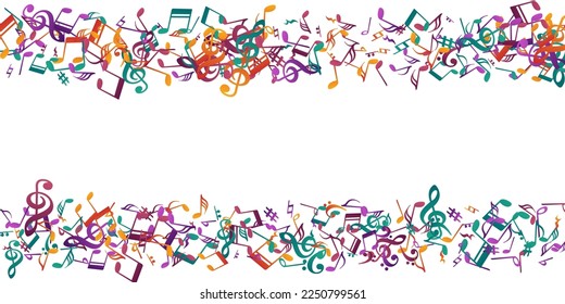 Music note icons vector background. Audio recording signs placer. Disco music illustration. Funky note icons signs with flat. Birthday card graphic design.