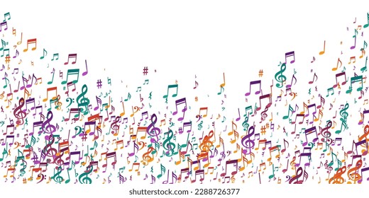 Music note icons vector background. Song notation elements swirling. Digital music concept. Modern note icons signs with pause. Banner backdrop.
