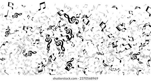 Music note icons vector background. Audio recording elements placer. Pop music illustration. Vintage note icons elements with bass clef. Album cover background.