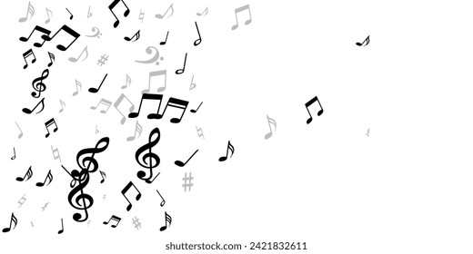 Music note icons vector background. Sound composition signs burst. Pop music illustration. Abstract note icons elements with sharp. Party flyer backdrop.