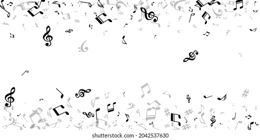 Music note icons vector design. Symphony notation signs burst. Festival music pattern. Grunge note icons silhouettes with bass clef. Party flyer backdrop.