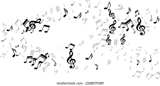 Music note icons vector design. Audio recording signs scatter. Dance music pattern. Doodle note icons signs with pause. Party flyer background.