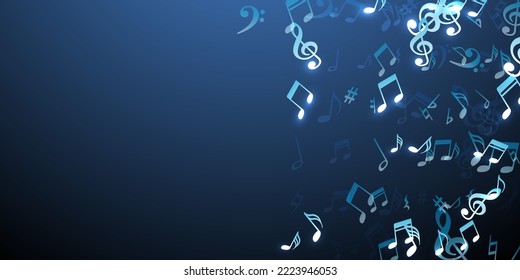 Music note icons vector design. Audio recording signs explosion. Festival music concept. Isolated note icons silhouettes with treble clef. Concert poster background.