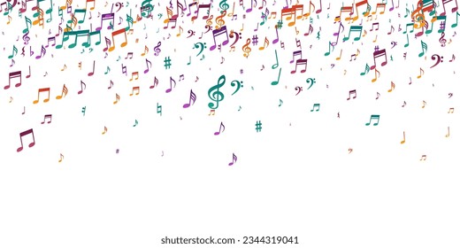 Music note icons vector design. Melody recording elements placer. Nightclub music concept. Doodle note icons elements with flat. Party flyer background.