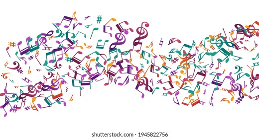 Symbole der Musiknote, Vektorgrafik. Melody-Aufzeichnungssignale brachen aus. Pop-Musikmuster Funky Note Icons Silhouetten mit Bass Clef. Concert Poster Grafik Design.