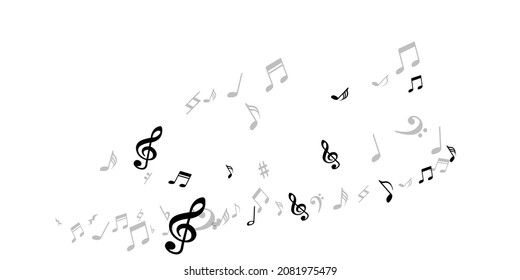Music note icons vector illustration. Audio recording elements placer. Radio music wallpaper. Doodle note icons silhouettes with treble clef. Party flyer background.