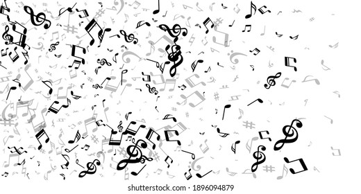 Music note icons vector pattern. Symphony notation elements explosion. Pop music wallpaper. Abstract note icons silhouettes with treble clef. Banner background.