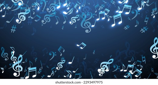 Patrón vectorial de iconos de notas musicales. Explosión de signos de notación sinfónica. Ilustración musical de discoteca. Iconos de notas de garabato con pausa. Diseño gráfico de pancartas.