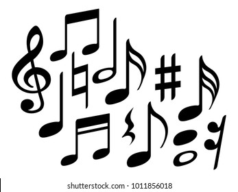 Music note icons vector set, Black symphony or melody signs isolated on white background. Music symbols and notes for sound and tune musical notation vector clip art.
