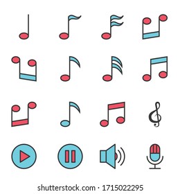 Music Note Icons Vector , Symbol Perfect Design Simple Set For Using In Web site Infographics Logo Report , ColorLine Vector Illustration