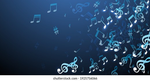 Music note icons vector wallpaper. Audio recording elements scatter. Digital music illustration. Isolated note icons elements with treble clef. Birthday card background.