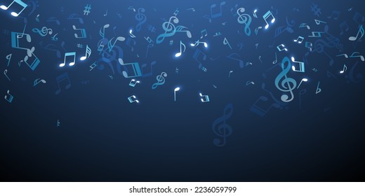 Music note icons vector wallpaper. Song notation elements placer. Jazz music illustration. Doodle note icons elements with bass clef. Party flyer background.