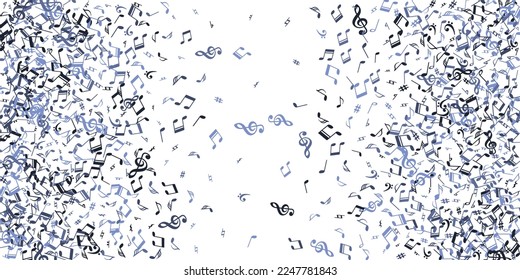 Music note icons vector wallpaper. Symphony notation signs explosion. Classic music pattern. Isolated note icons signs with pause. Concert poster backdrop.