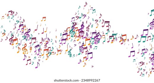 Music note icons vector wallpaper. Melody recording signs explosion. Radio music concept. Vintage note icons signs with sharp. Banner background.