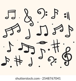 Music note With illustration style doodle and line art