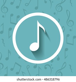 Music note inside button icon. Sound melody and musical theme. Colorful design. Vector illustration