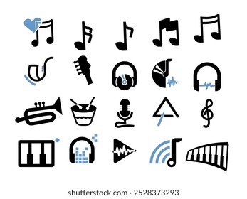 Music Note and Instrument Icons Set 