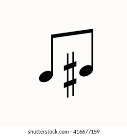 Music note isotated icon. Vector music note silhouette illustration. Concept of melody sign music note. Black music note isotated for your design. Shape of music note isolated.