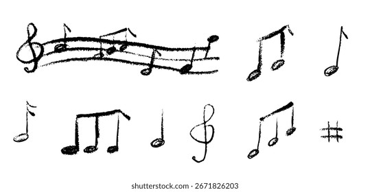 Noten und Tasten mit Stift Pinsel Textur gezeichnet