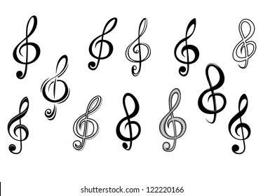 Music note keys set isolated on white for entertainment design, such a logo template. Jpeg version also available in gallery