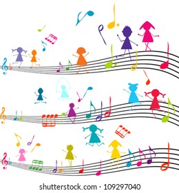 Music Note With Kids Playing With The Musical Notes