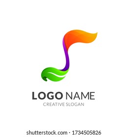 Music Note Leaf Logo Design, Nature Melody Vector Icon