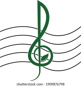 Music note with leaf vector image for logo design and clip art