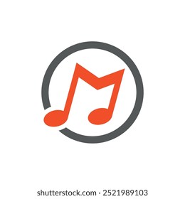 Nota de música Letra M Icono Vector Logotipo Plantilla Ilustración Diseño