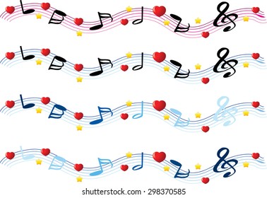 music note line with heart shape and star