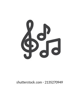 Music note line icon. linear style sign for mobile concept and web design. Treble clef and music notes outline vector icon. Symbol, logo illustration. Vector graphics